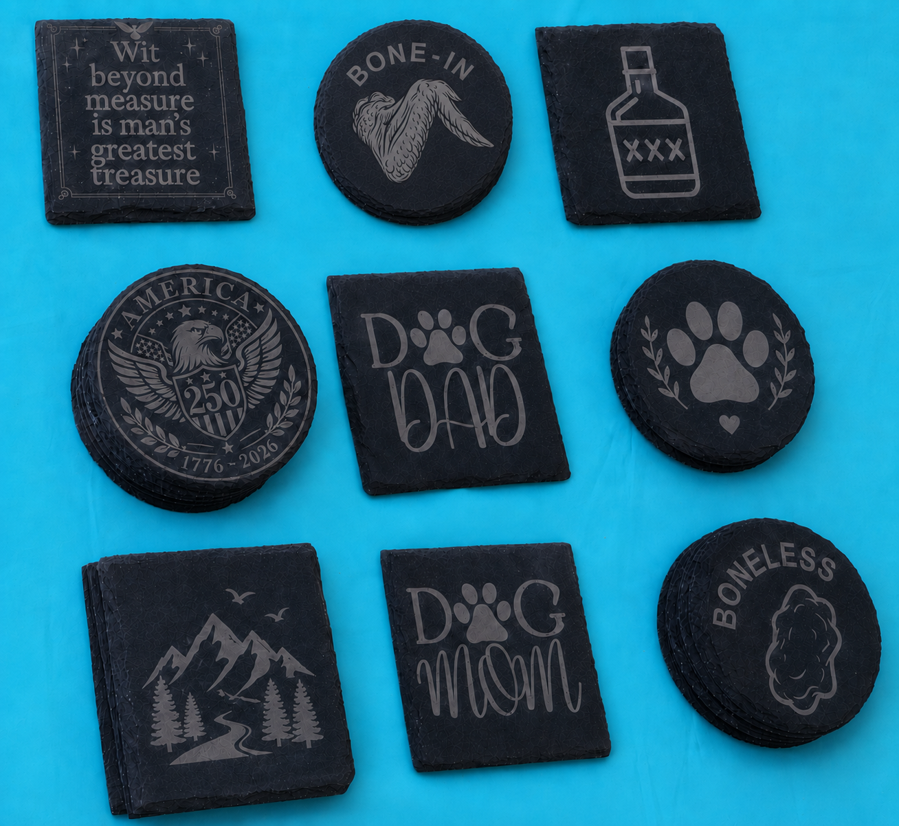Custom Slate Coasters — Square or Round